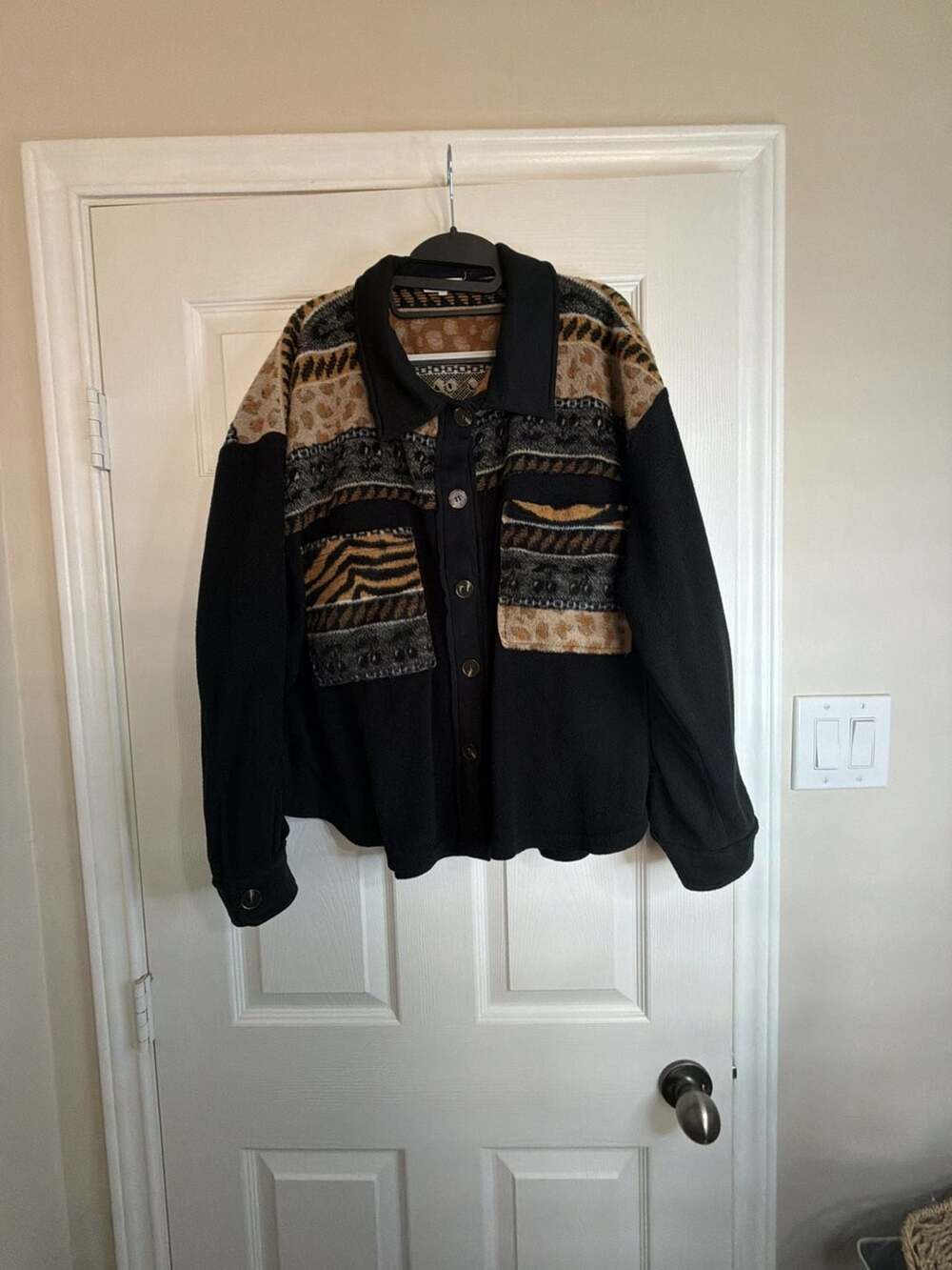 La Miel Animal Print Fleece Shacket Size M Black Brown